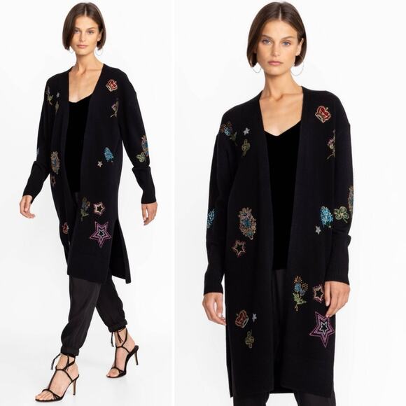 Johnny Was Sweaters - Johnny Was Ladie Rhinestone Wool Cashmere Open Front Cardigan Designer Size XS